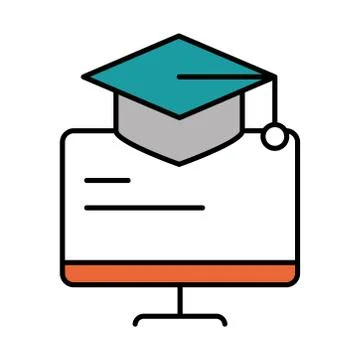 Online education, computer graduation hat, website and mobile training courses Stock Illustration