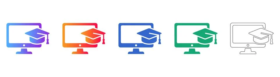 Online Education Computer Icon Set Stock Illustration