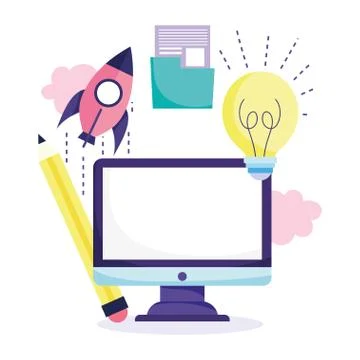 Online education, computer pencil creativity startup success Stock Illustration