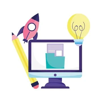 Online education, computer pencil creativity startup success 스톡 일러스트