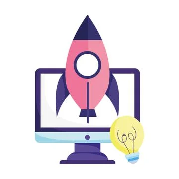 Online education, computer rocket idea creativity study digital Illustrazione stock