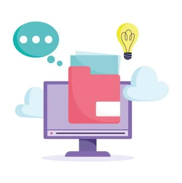 Online education, computer screen folder files message Stock Illustration