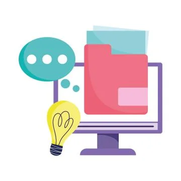 Online education, computer screen folder files message cartoon Illustrazione stock