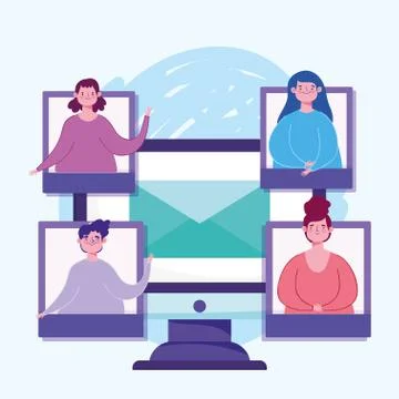Online education, computer smartphone devices people class connection Stock Illustration