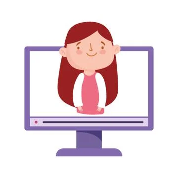 Online education computer video class student girl elearning Stock Illustration
