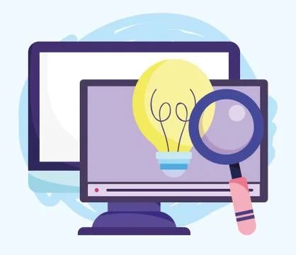 Online education, computer website magnifying glass creativity Stock Illustration