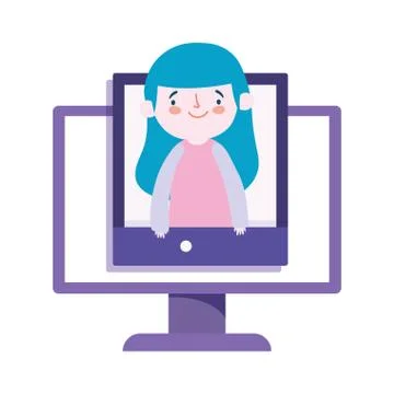 Online education computer website student girl class cartoon Stock Illustration