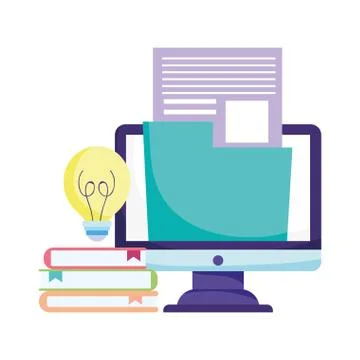 Online education, computer world lesson books creativity 스톡 일러스트