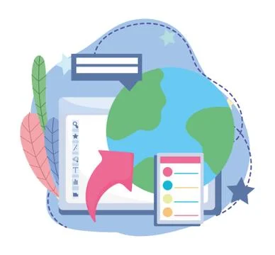 Online education, computer world study class, website and mobile training Stock Illustration