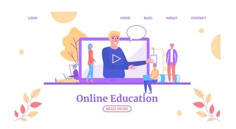 Online education concept with characters using laptop for learning. Diverse 스톡 일러스트