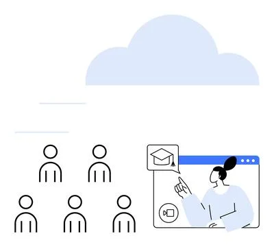 Online Education Concept with Cloud Storage and Virtual Lessons by Female I.. Stock Illustration