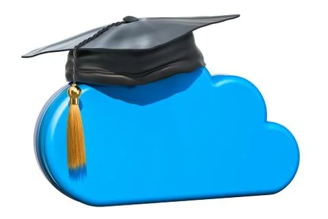 Online education concept, computer cloud with graduation cap. 3D rendering 스톡 일러스트