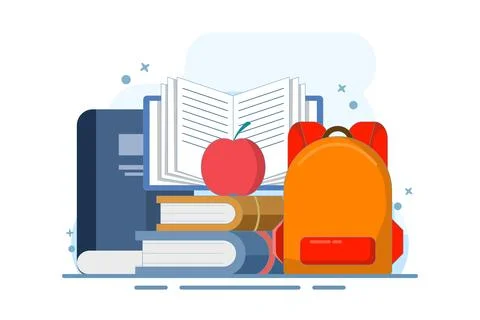 Online education concept on computer or laptop with open book Illustrazione stock