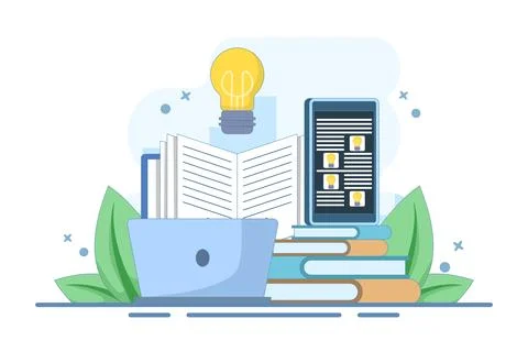 Online education concept on computer or laptop with open book Stock Illustration