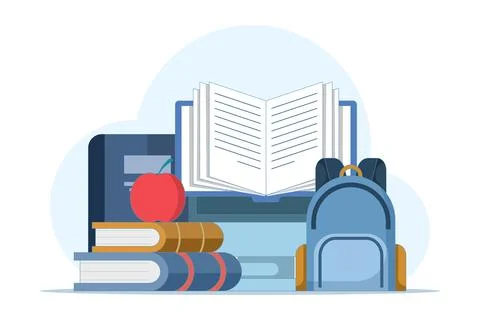 Online education concept on computer or laptop with open book 스톡 일러스트