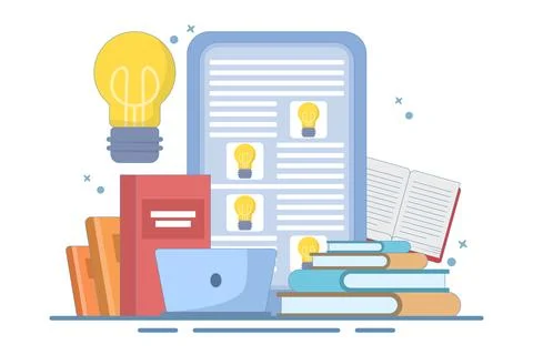 Online education concept on computer or laptop with open book Illustrazione stock