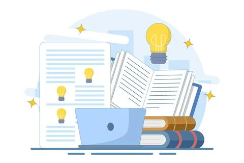 Online education concept on computer or laptop with open book Illustrazione stock