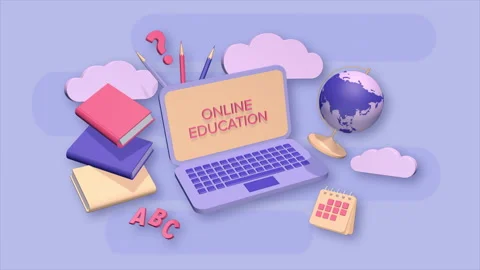 Online Education concept, distance learning, animation 4K, 3D render Stock Footage 202142568