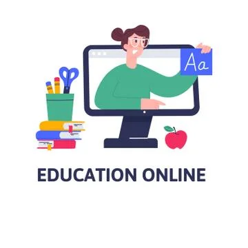 Online education concept. Distant training courses, tutorials, seminars Stock Illustration