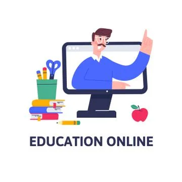 Online education concept. Distant training courses, tutorials, seminars Stock Illustration
