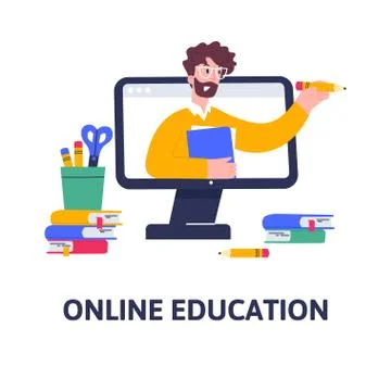 Online education concept. Distant training courses, tutorials, seminars Stock Illustration