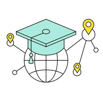 Online education concept, e-learning studying process, professional learning via Stock Illustration