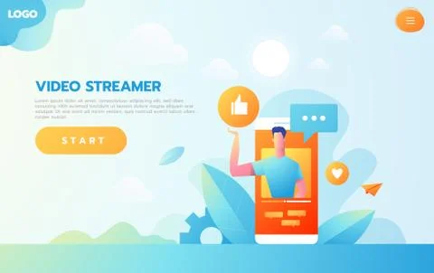 Online Education Concept. E-Learning with Flat People doing Streaming Video イラスト素材