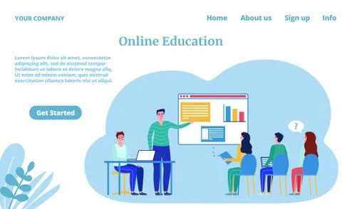Online education concept, e-learning school, university technology website Stock Illustration