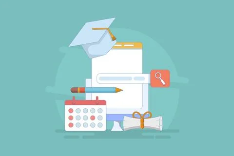 Online Education Concept on E-learning Application Website Internet Class Stock Illustration