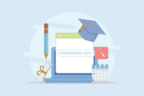 Online Education Concept on E-learning Application Website Internet Class Illustrazione stock