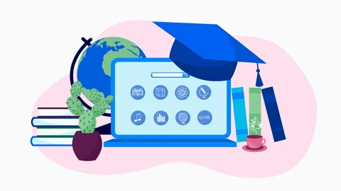 Online Education concept, flat animation 4K, distance learning motion graphics Stock Footage 129300908