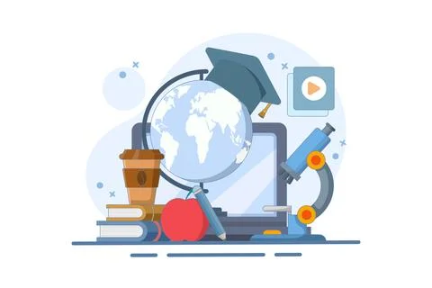 Online education concept, Home education. College homework. Stock Illustration
