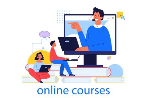 Online education concept. Idea of study remotely using internet. Illustrazione stock