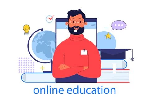 Online education concept. Idea of study remotely using internet. Illustrazione stock