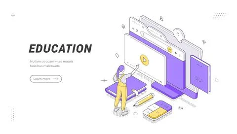 Online Education Concept Isometric Vector Illustration For Web Banner Templat Stock Illustration