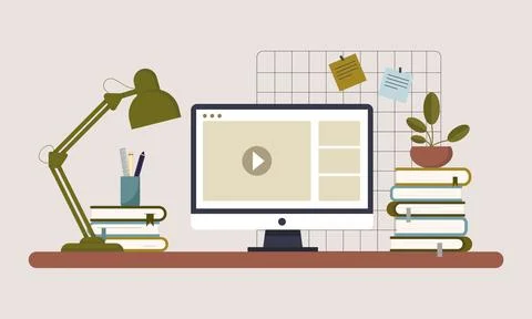 Online education concept, screen with video. Stock Illustration