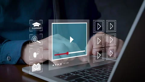 Online education concept showing digital e-learning video interface on lapto Stock Footage 319219283