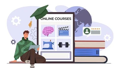 Online education concept with student.. Vector illustration Stockillustratie