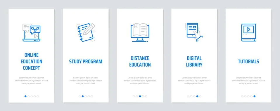 Online education concept, Study program, Distance education, Digital library Illustrazione stock