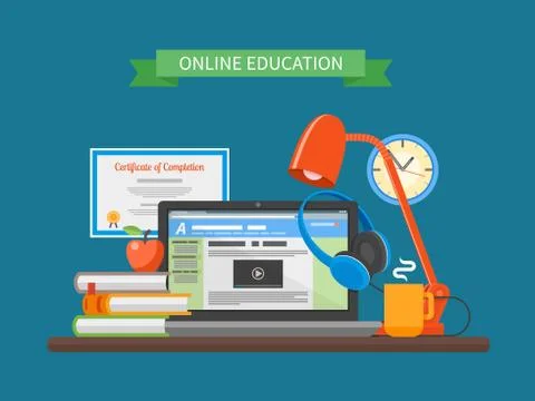 Online education concept. Vector illustration in flat style. Internet training Stockillustratie