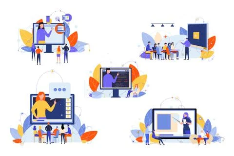 Online education, course, study, seminar, training set concept Stock Illustration