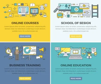Online Education Courses Vector Web Banners Set Stock Illustration