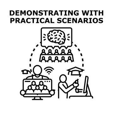 Online education demonstrating practical learning scenarios Stock Illustration
