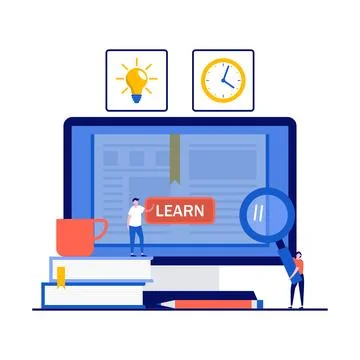 Online education, distance course, e-learning and digital cloud library con.. 스톡 일러스트