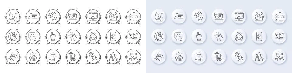 Online education, Do not touch and Meeting line icons. For web app, printing Stock Illustration