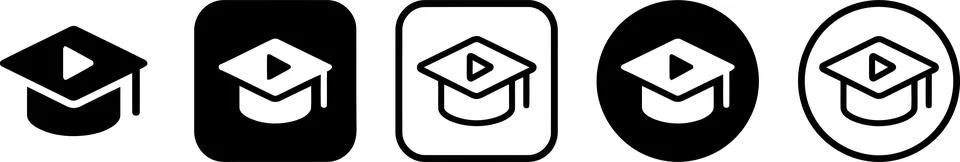 Online Education E-Learning and Video Course Vector Icon Set Stock Illustration