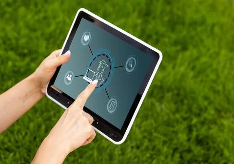 Online education, e-learning and e-book concept. a man using digital tablet for Stock Photos