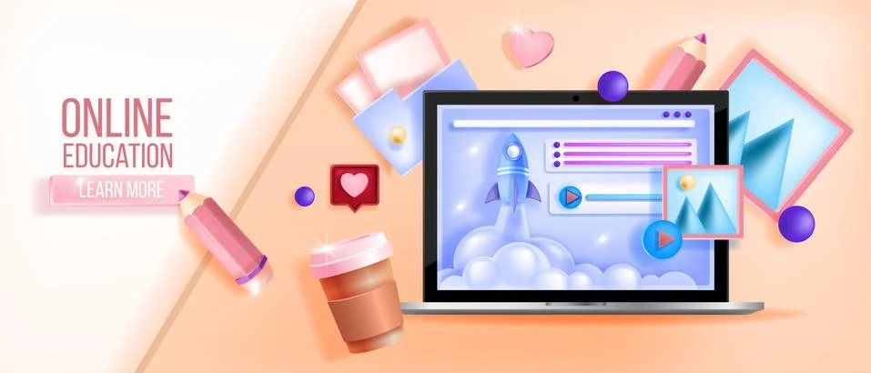 Online education, e-learning, computer training, courses school vector Illustrazione stock