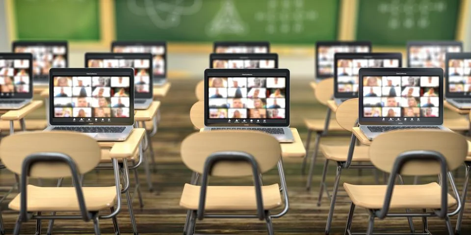 Online education, e-learning concept. Home quarantine distance learning. Scho Stock Illustration