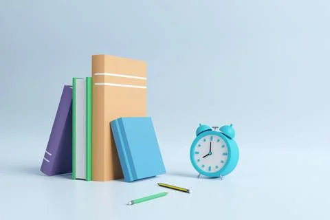 Online education, E-learning concept. stack of books, bookshelf. 3d render Illustrazione stock